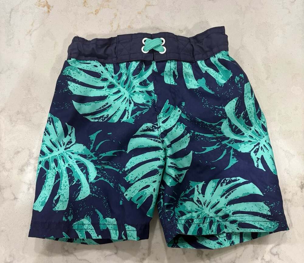 Cat & Jack Toddler Boys Swim Trunks Size 4T Navy Blue Green Fern Monstera Leaf P